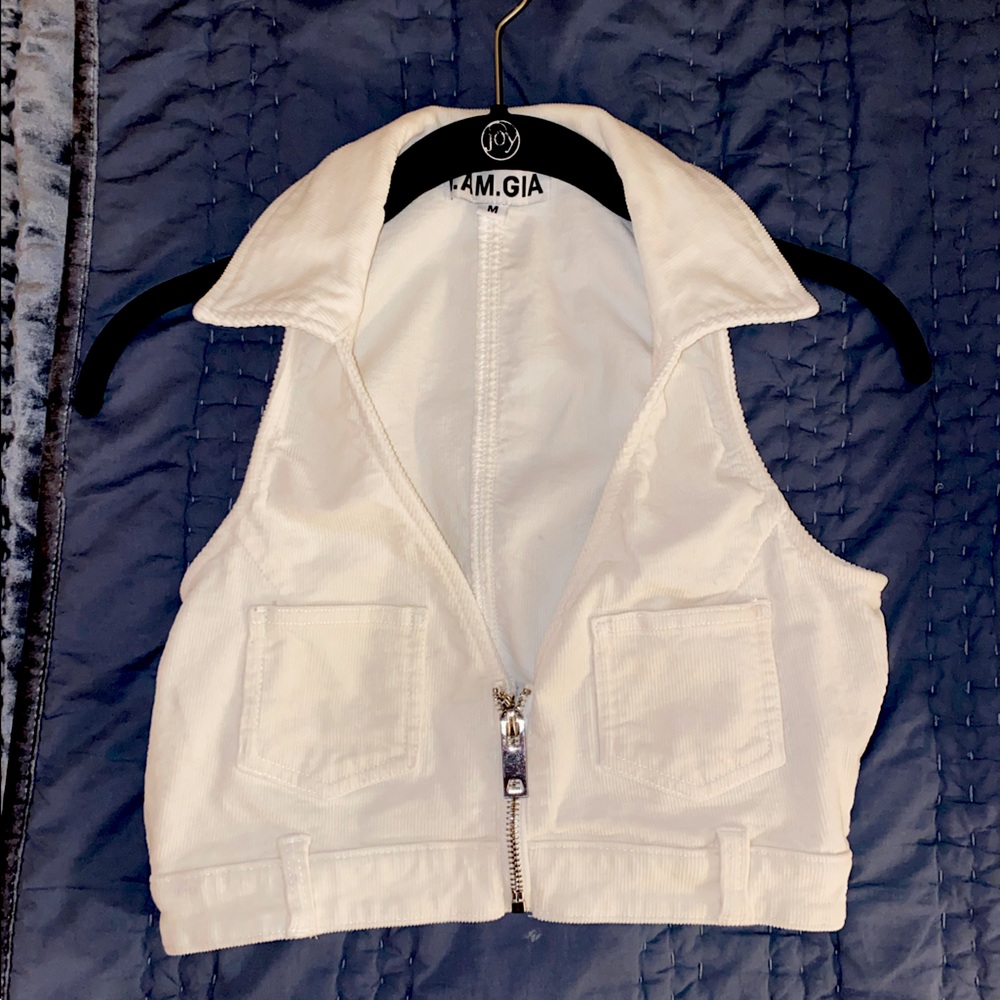 I.AM.GIA Corduroy Cropped Zip Up Vest Top